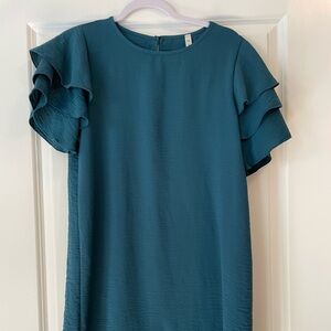MTS Teal Ruffle Sleeve Shift Dress